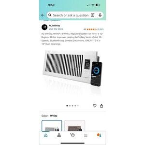 AC Infinity AIRTAP T4 White, Register Booster Fan for 4” x 12” Register Holes
